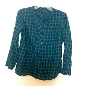 Talbots shirt buttons tartan plaid Blue Green Size Small Petite